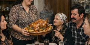 Kutlama sırasında, yemekleri servis ederken